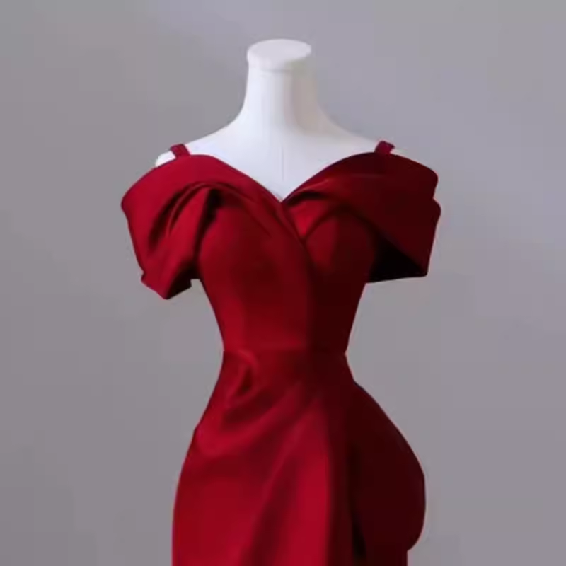 Sexy Mermaid Off The Shoulder Satin Burgundy Long Prom Dresses - View 5 | VelvetHem