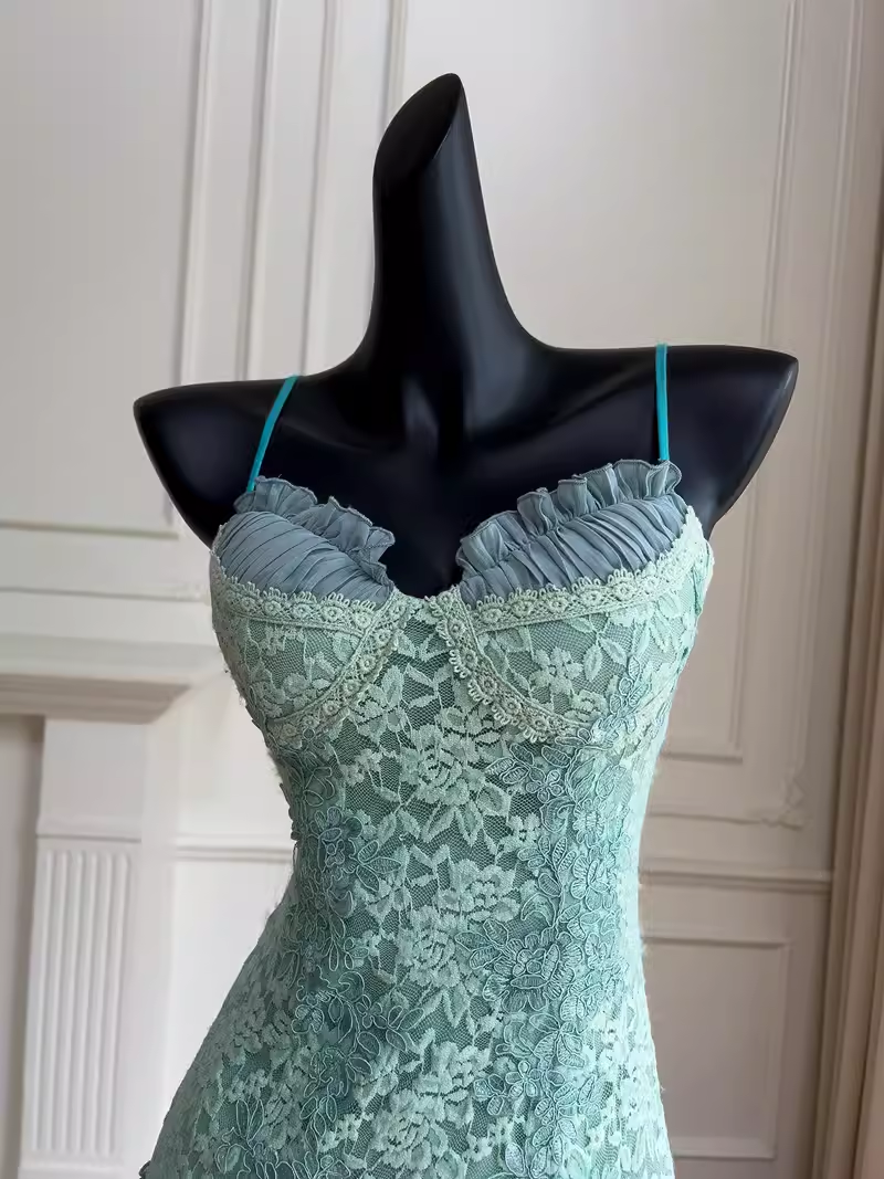 Cute A line Spaghetti Straps Lace Birthday Outfit Homecoming Dress