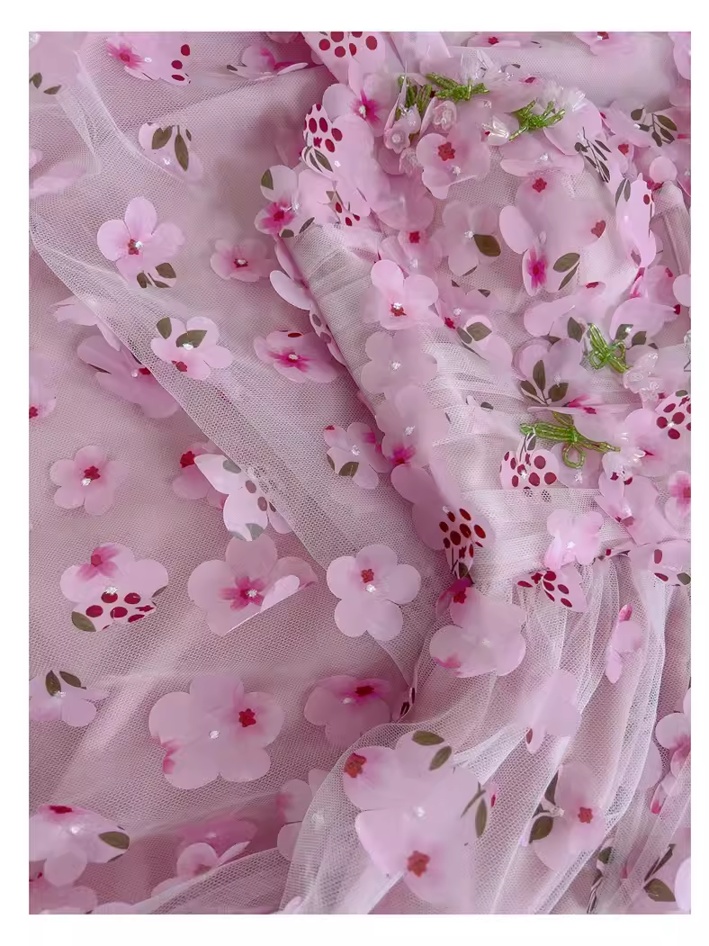 Cute A Line Pink Tulle Flowers Long Prom Dress - View 3 | VelvetHem