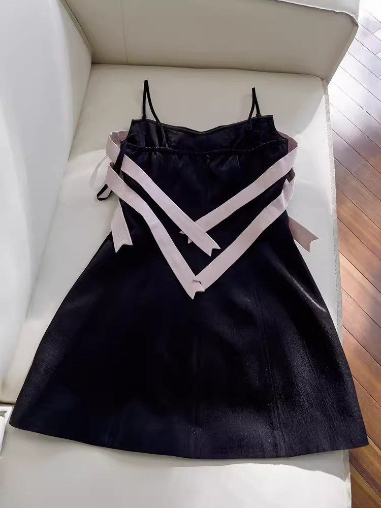 Unique A line Straps Satin Black Homecoming Dress 18th Birthday Outfits - View 4 | VelvetHem