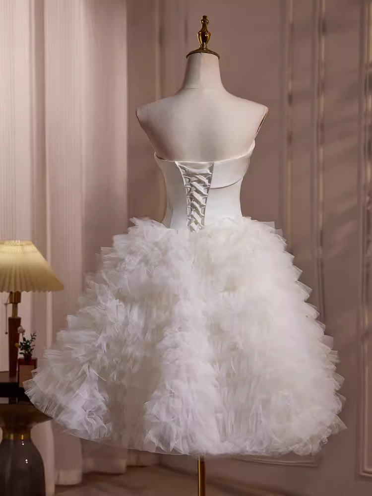 Ball Gown Strapless White Satin Homecoming Dress 18th Birthday Outfits - View 3 | VelvetHem