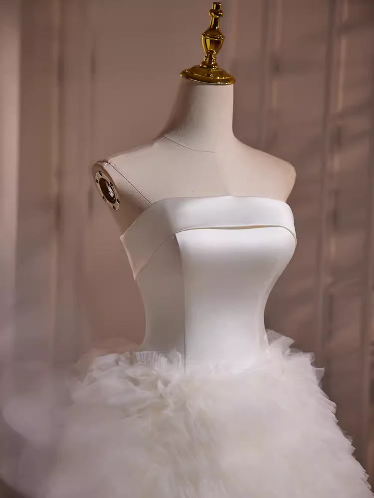 Ball Gown Strapless White Satin Homecoming Dress 18th Birthday Outfits - View 5 | VelvetHem