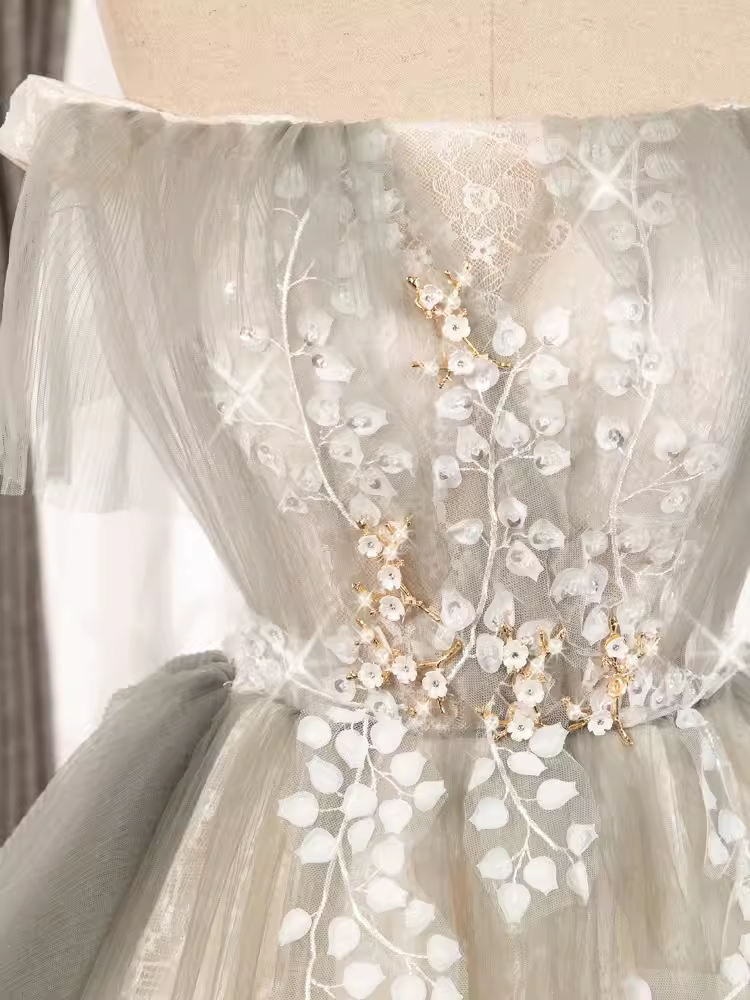 Vintage A line Off The Shoulder Tulle Homecoming Dress 18th Birthday Outfits - View 4 | VelvetHem