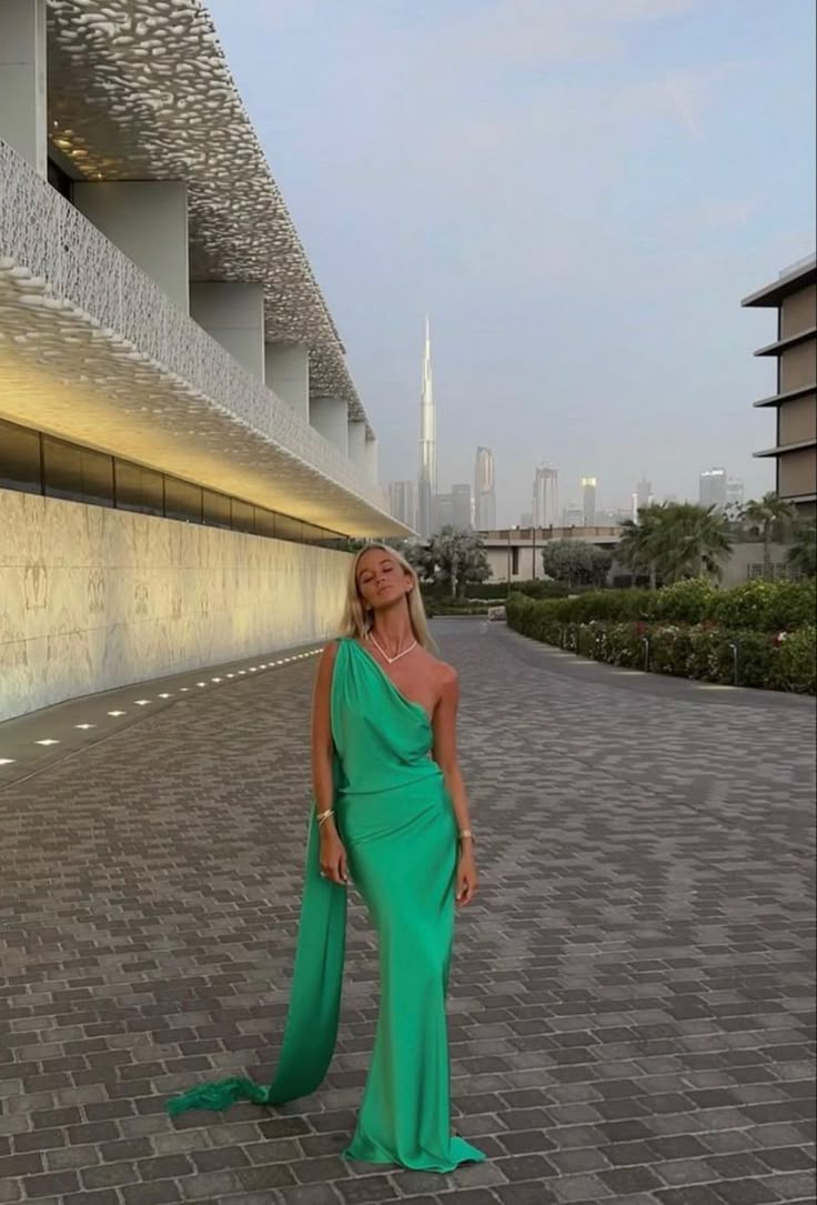 Sexy Green One Shoulder Satin Long Prom Dress,Formal Party Evening Gown - VelvetHem