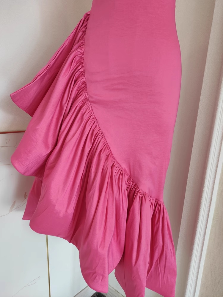 Sexy Sheath Spaghetti Straps Hot Pink Satin Dinner Party Dresses Birthday Outfits - View 5 | VelvetHem