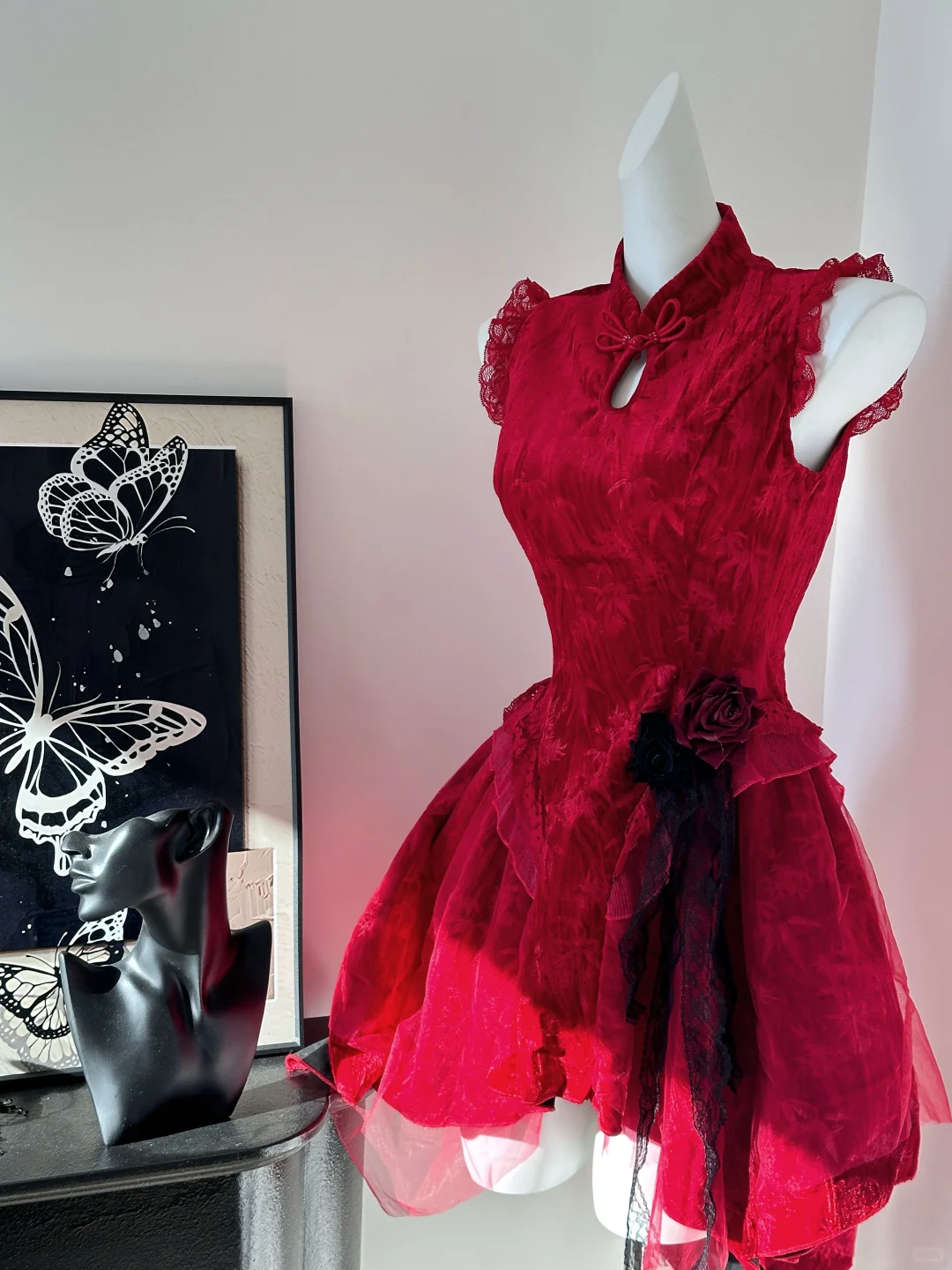 Vintage Sleeveless Red Satin Lace Short Birthday Dress Homecoming Dress
