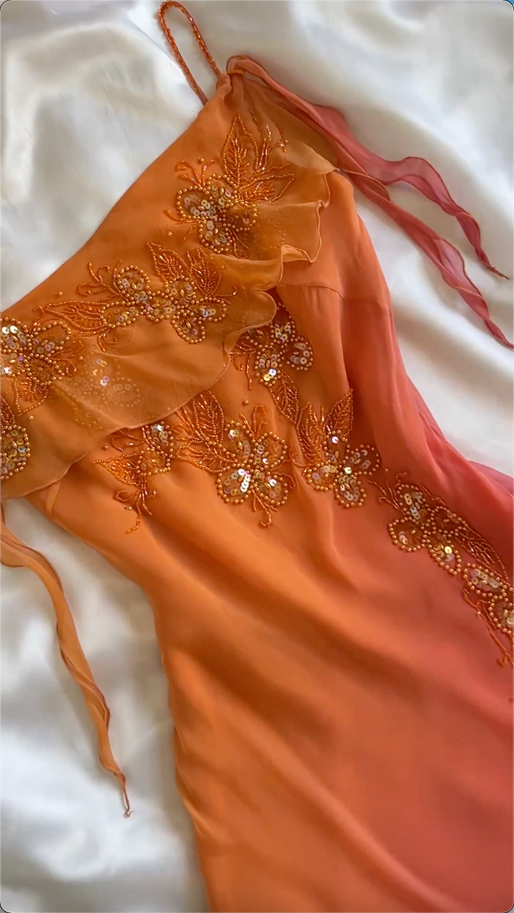 Pretty Spaghetti Straps Chiffon Beaded Mermaid Party Evening Dress - View 2 | VelvetHem