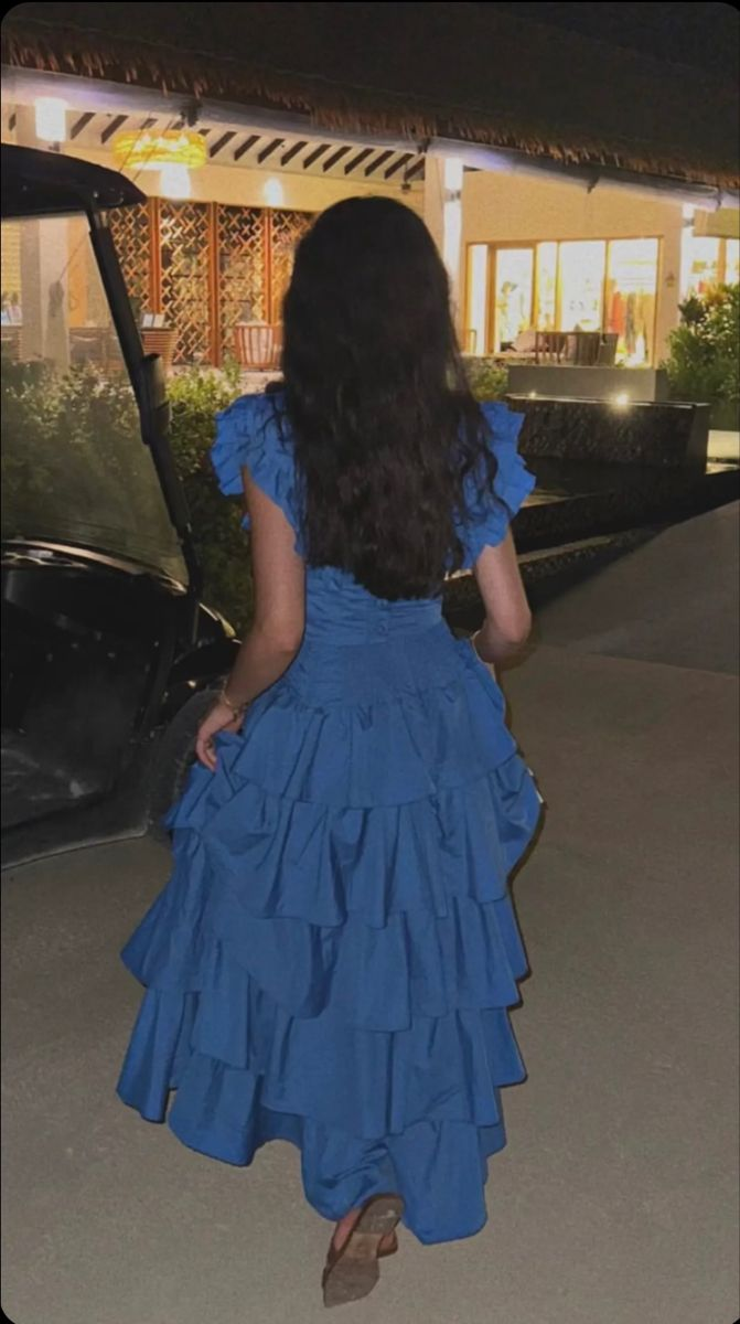 Elegant Blue Layered Party Dress A Line Prom Evening Gown - View 3 | VelvetHem