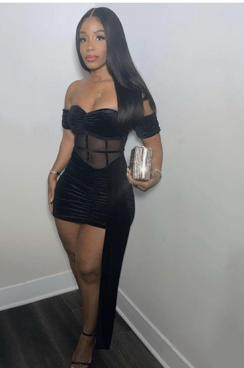 Black Sexy Patchwork Solid See-through Backless Off the Shoulder Homecoming Dress Y2525 - VelvetHem