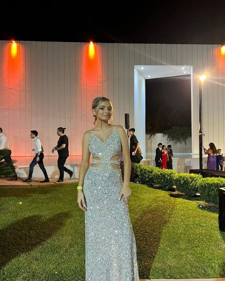 Sparkly Silver Sequin Sheath Backless Long Prom Dress With Slit - VelvetHem