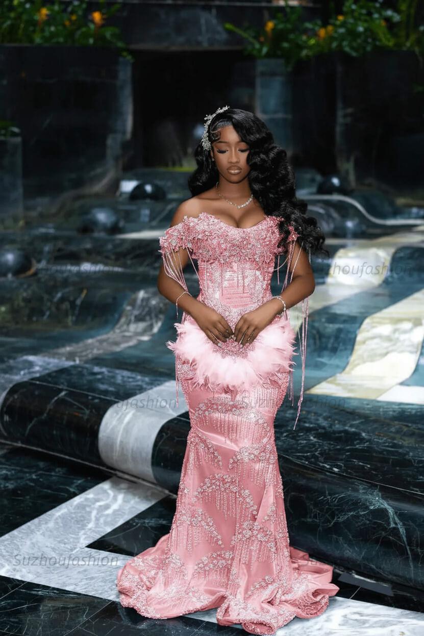 Off the Shoulder Prom Dress Mermaid Formal Evening Dress with Beadings and Rhinestones