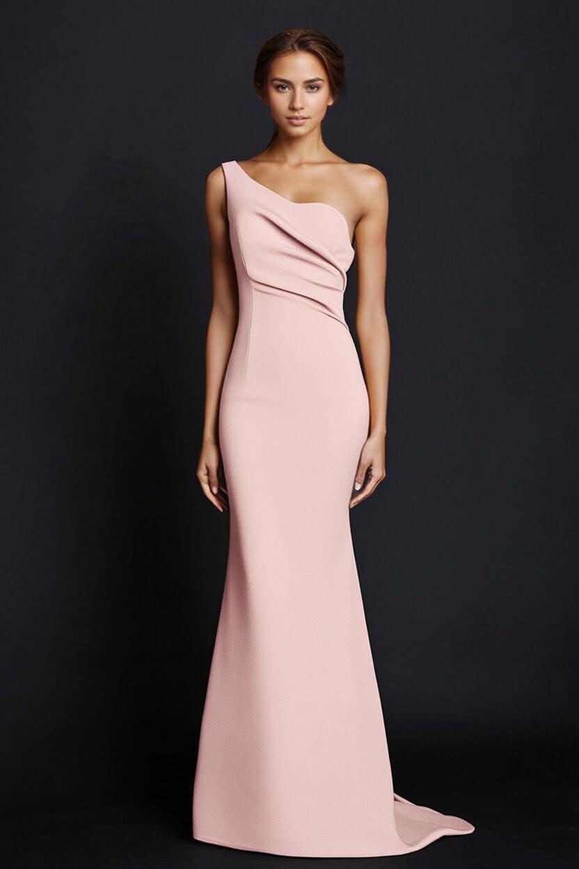 One Shoulder Khaki Wedding Guest Dress Mermaid Long Formal Dress