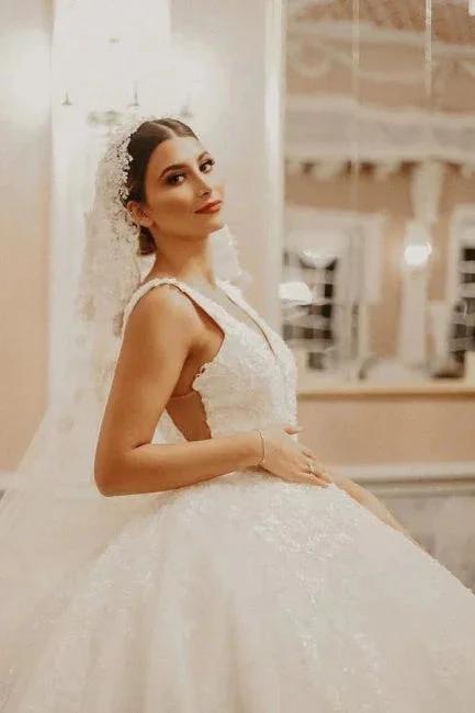 Cap sleeves Ivory Ball Gown Floor length Wedding Dress (ZD15703)