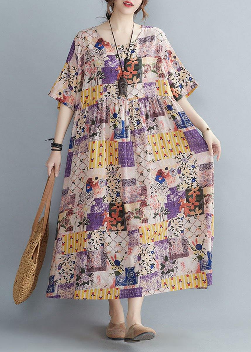 Casual O-Neck Retro Print Summer Sundress Half Sleeve