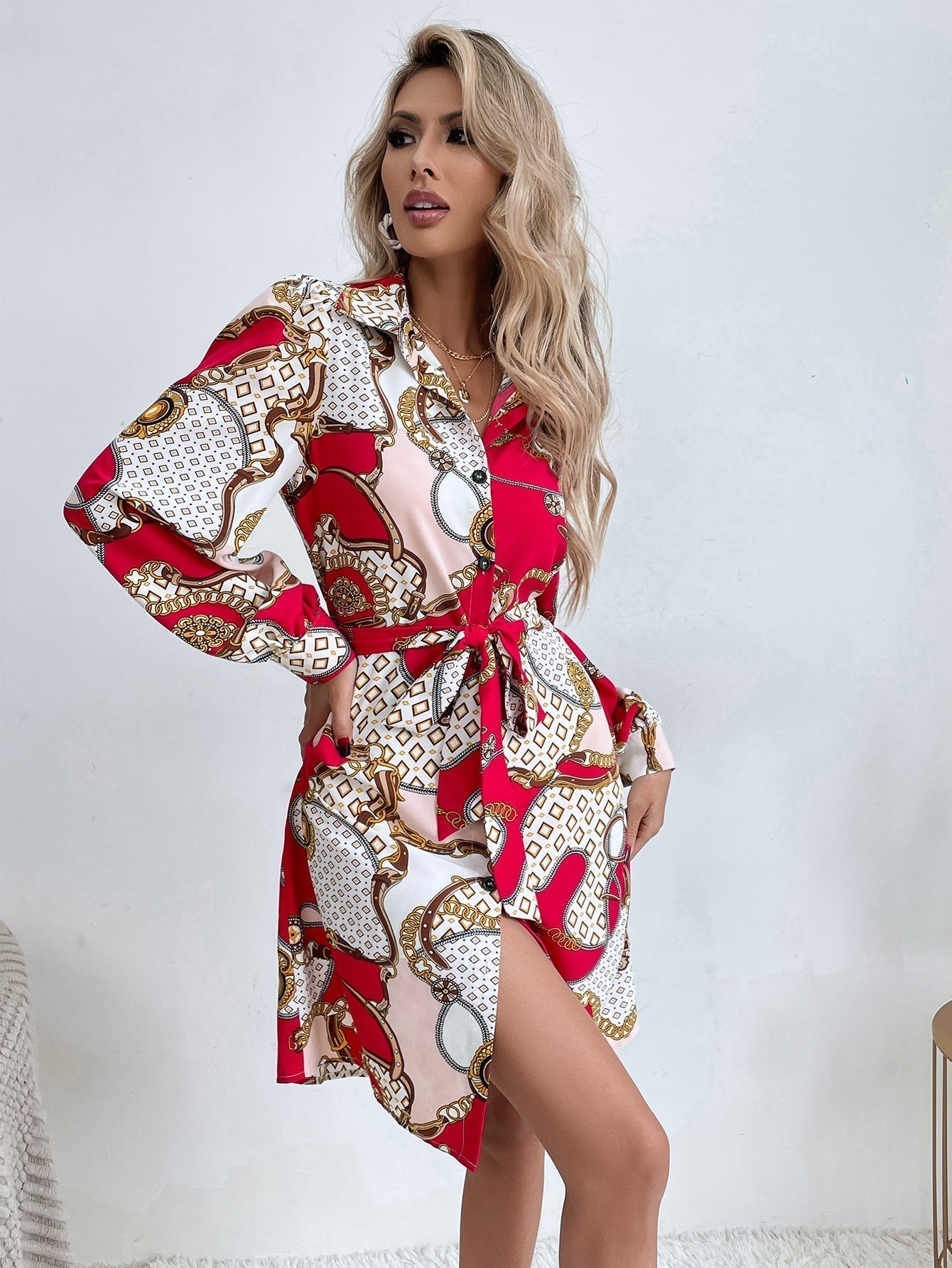 Chain Print Shirt Dress