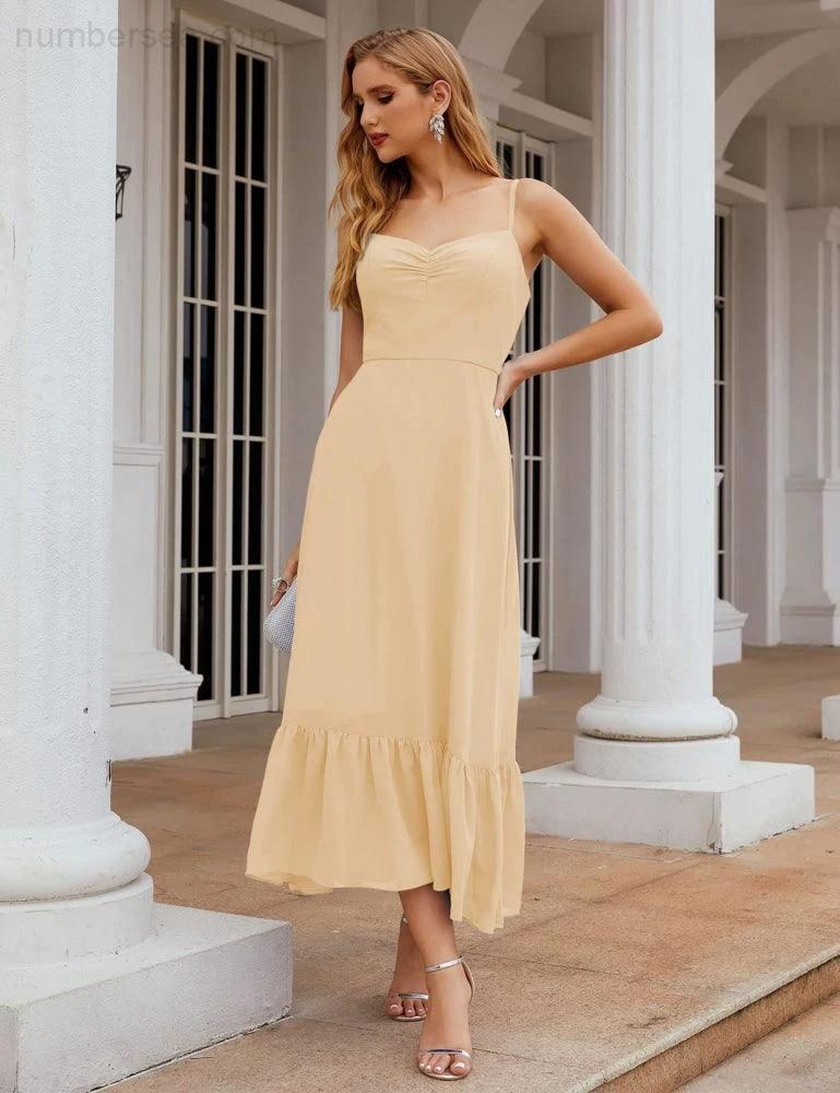 ZapDress  Spaghetti Strap Chiffon Bridesmaid Dress Ankle Length Formal A Line Cocktail Party Homecoming Dress for Juniors (ZD16949)