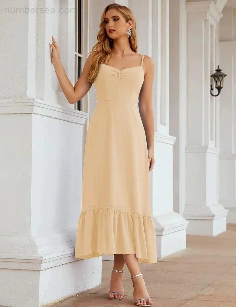 ZapDress  Spaghetti Strap Chiffon Bridesmaid Dress Ankle Length Formal A Line Cocktail Party Homecoming Dress for Juniors (ZD16949)