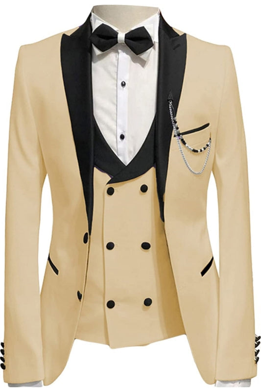 Champagne Peaked Lapel 3 Piece Close Fitting Prom Suit