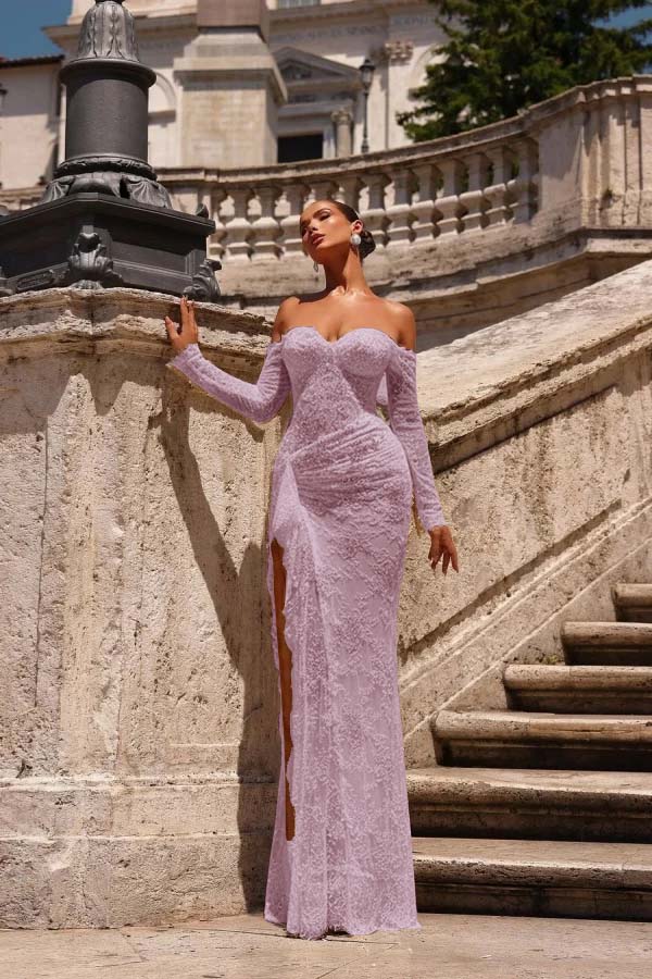 Champagne Prom Dress Mermaid Sweetheart Off The Shoulder Lace Beaded Formal Dress
