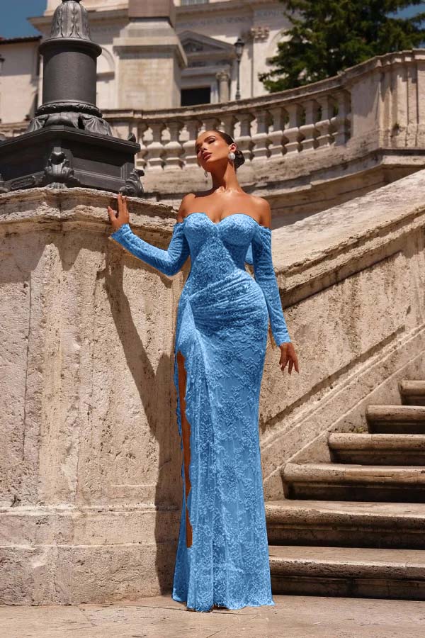 Champagne Prom Dress Mermaid Sweetheart Off The Shoulder Lace Beaded Formal Dress
