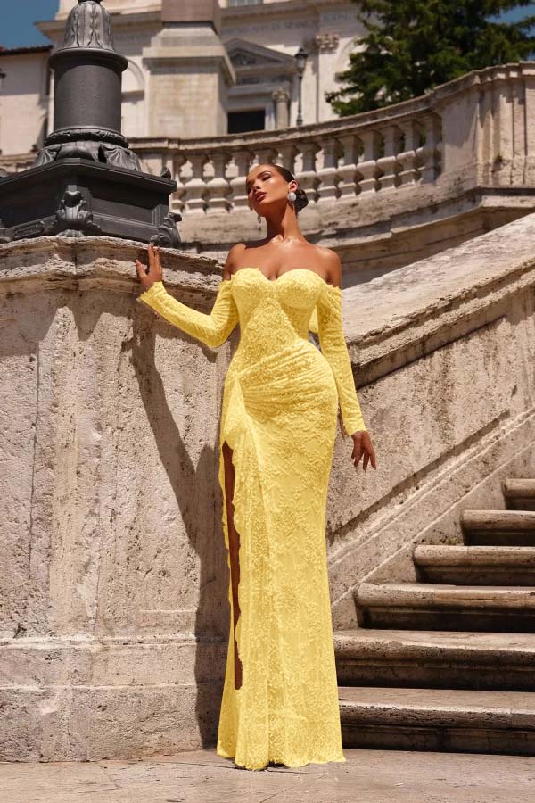 Champagne Prom Dress Mermaid Sweetheart Off The Shoulder Lace Beaded Formal Dress