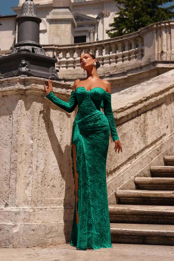 Champagne Prom Dress Mermaid Sweetheart Off The Shoulder Lace Beaded Formal Dress