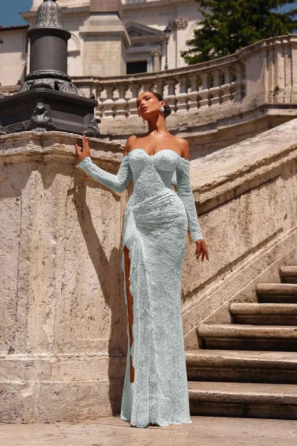 Champagne Prom Dress Mermaid Sweetheart Off The Shoulder Lace Beaded Formal Dress