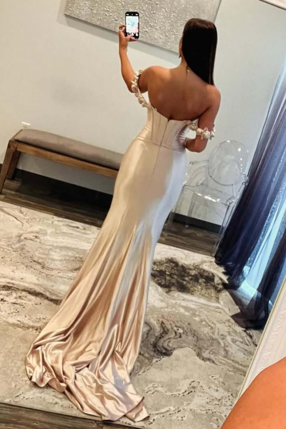 Champagne Prom Dress Off The Shoulder Corset Long Formal Dress