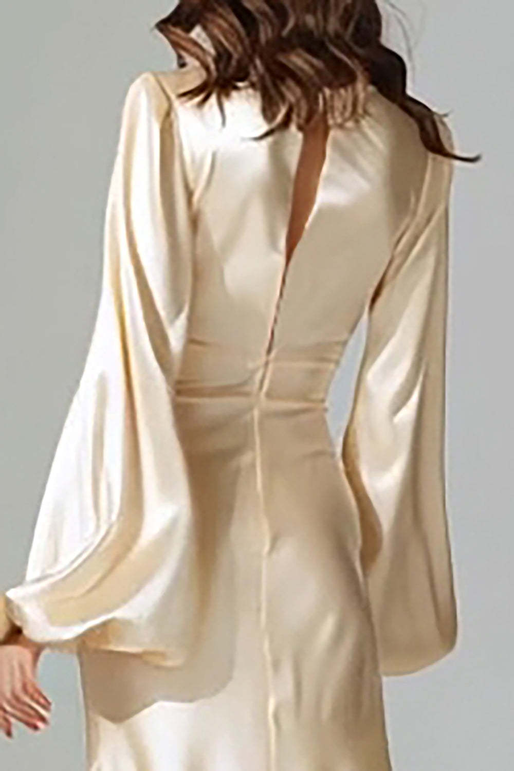 Suzhoufashion Champagne Satin Mermaid V-Neck Long Prom Dress With Sleeves