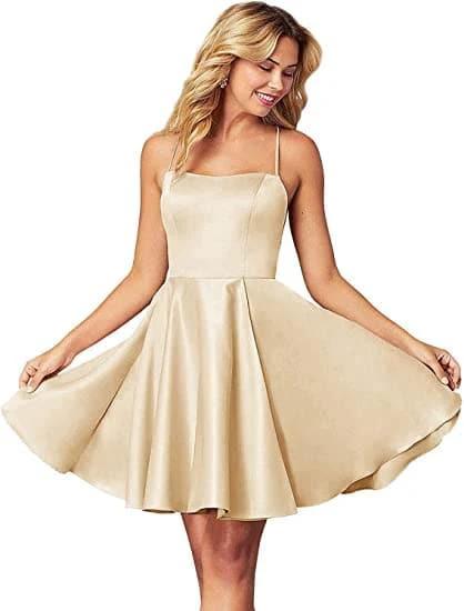 Spaghetti Straps Homecoming Dress Short Satin Puffy Cocktail SYH1 by vivymakudress