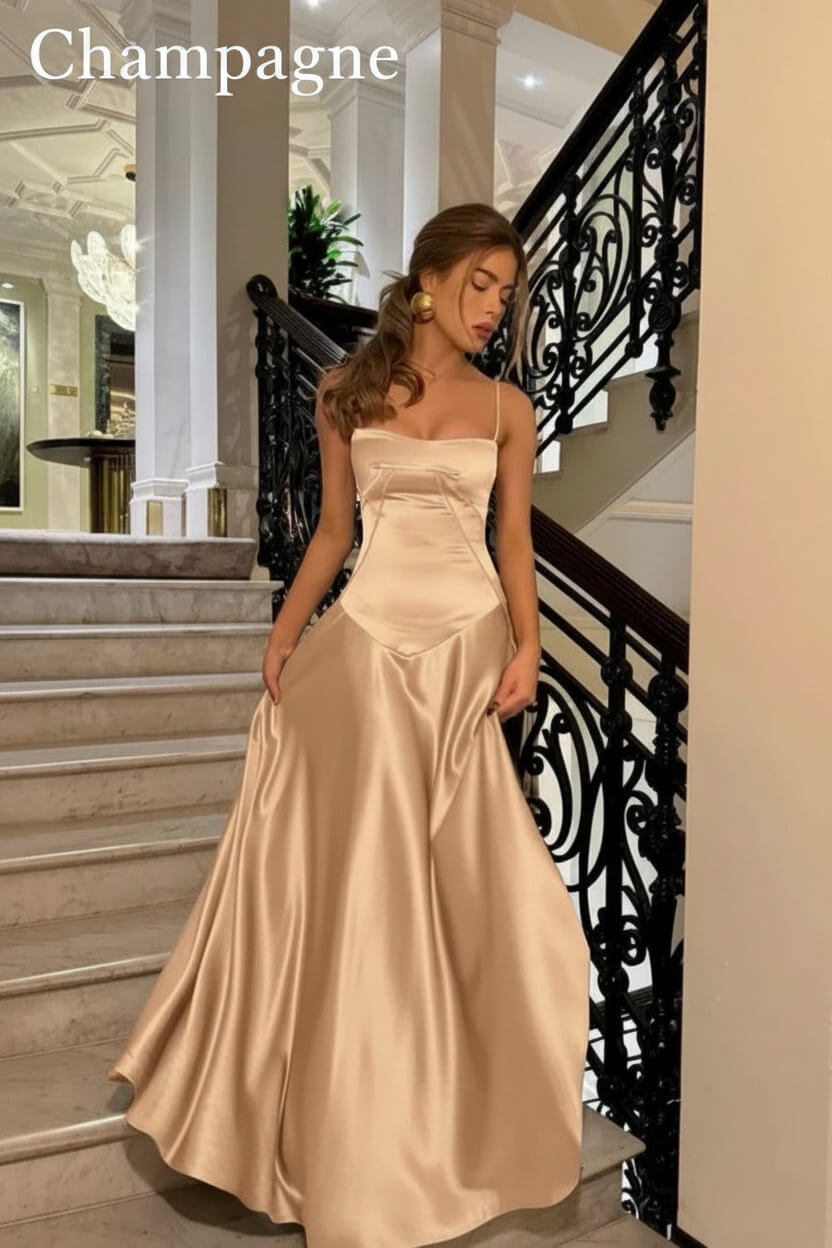 Suzhoufashion Brown Luxe Silk-Look Long Evening Dress With Fitted Bodice Formal Evening Gown