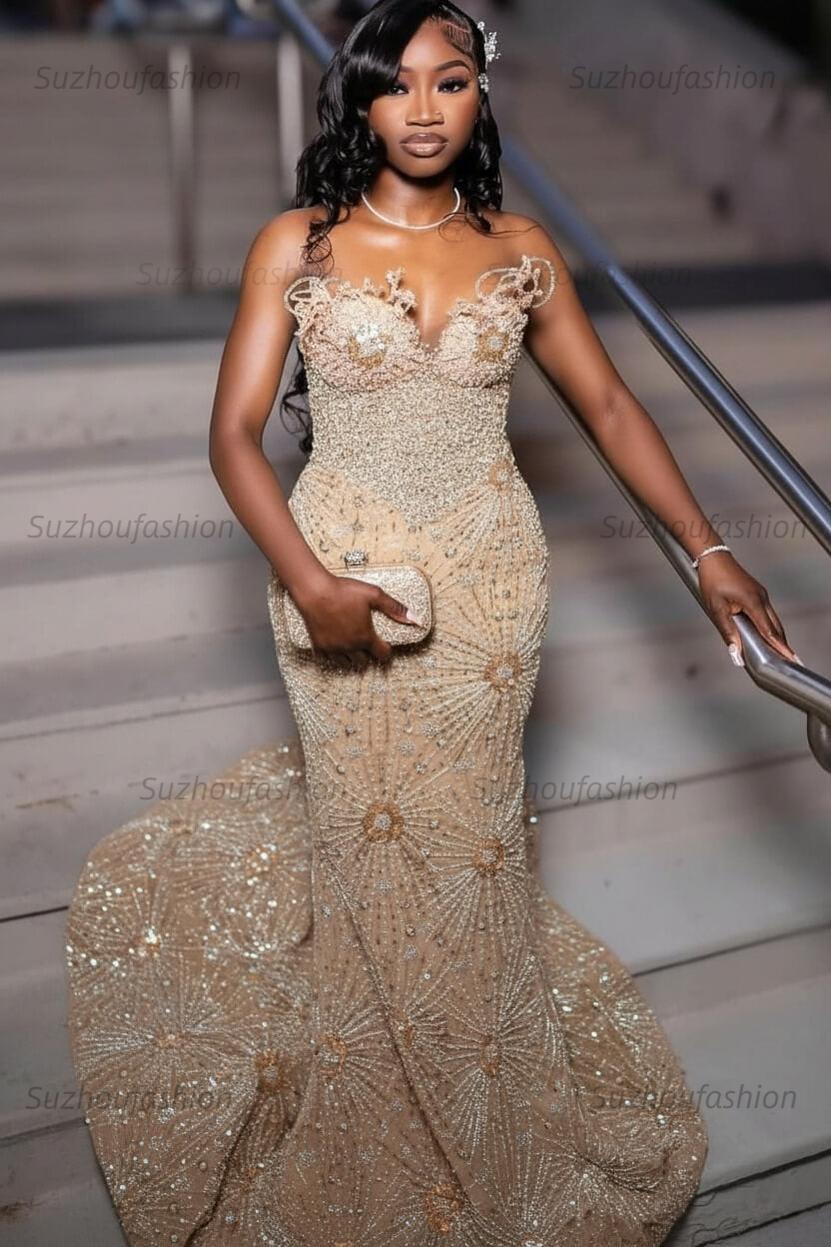 Green Prom Dress Sleeveless Formal Evening Gown with Rhinestones and Beadings