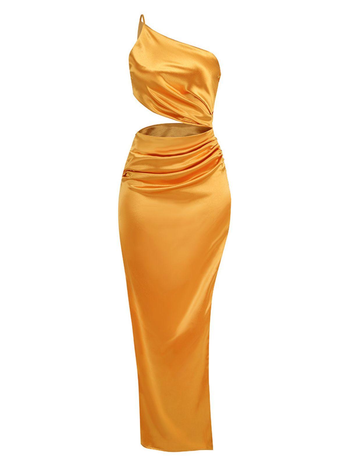 Chara One Shoulder Cutout Maxi Dress In Gold