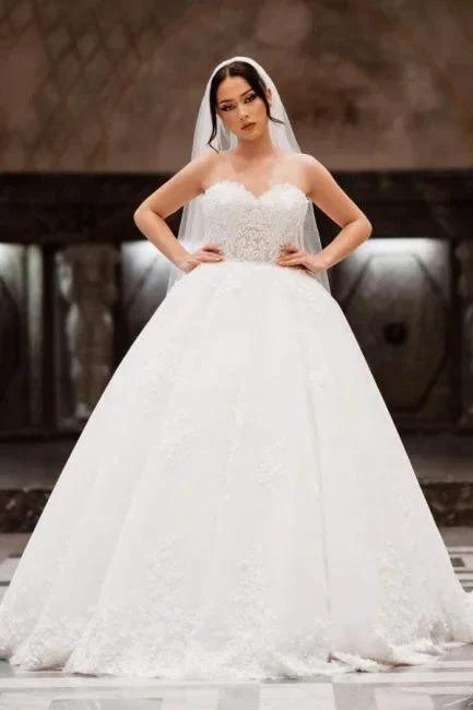 Charming Lace Floor-Length Sleeveless Sweetheart Ball Gown Wedding Dresses with Appliques (ZD15737)