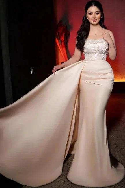 Charming Long Mermaid Strapless Sequined Wedding Dress With Pearls (ZD15611) - VelvetHem