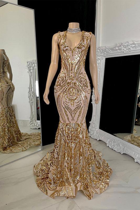 Charming Long V-neck Sleeveless Mermaid Prom Dress With Applique