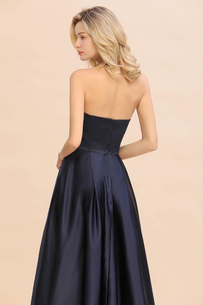 Charming Strapless Satin Navy Hi-Lo Eveing Party Gowns Party Dress