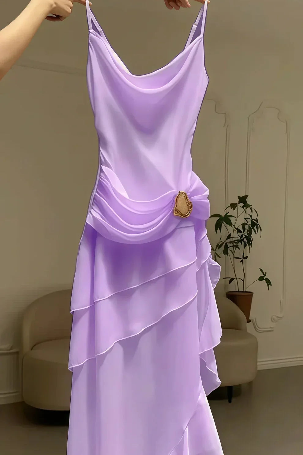 Charming A Line Spaghetti Straps Blue Prom Dress with Asymmetrical Ruffles - View 2 | VelvetHem