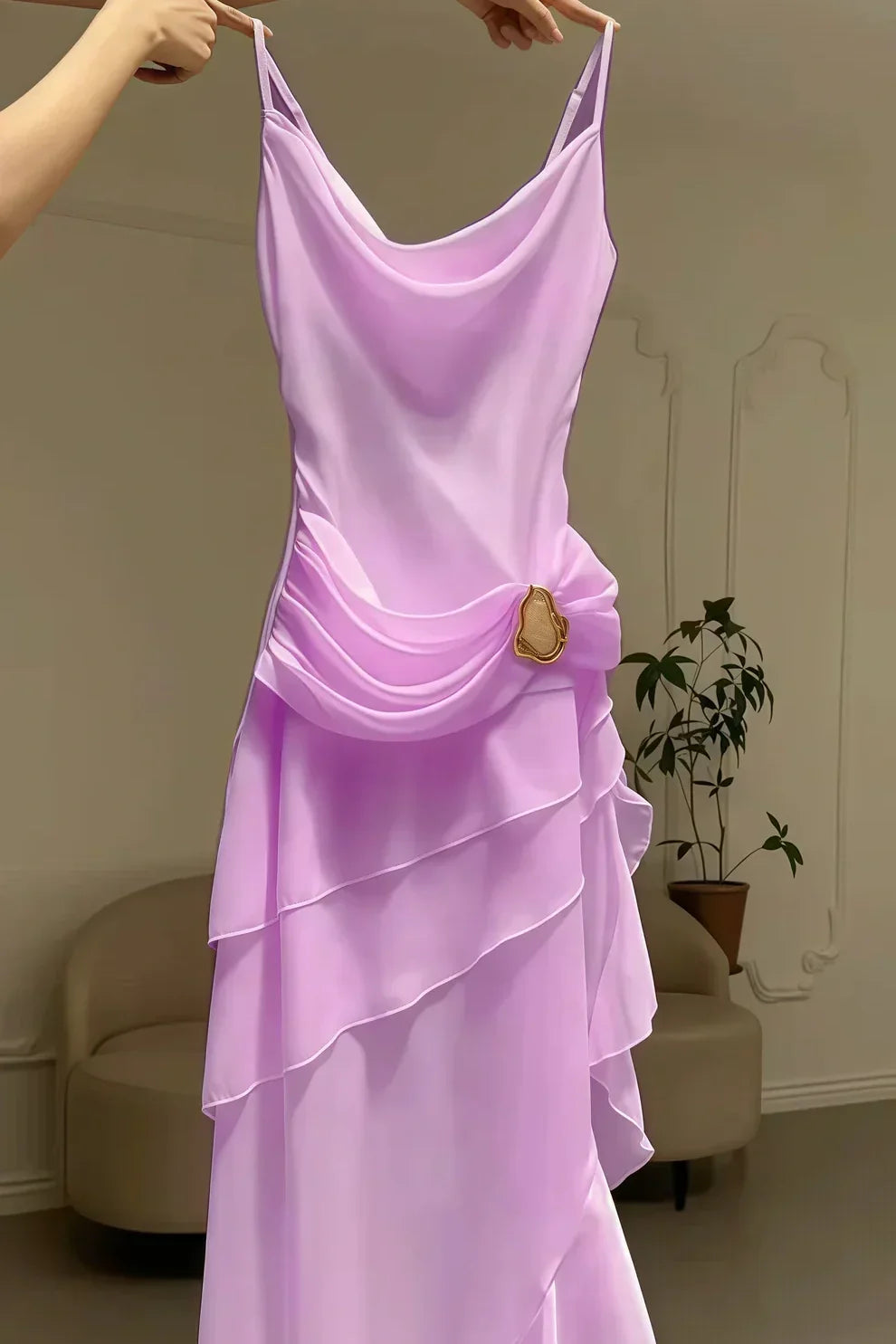 Charming A Line Spaghetti Straps Blue Prom Dress with Asymmetrical Ruffles - View 3 | VelvetHem