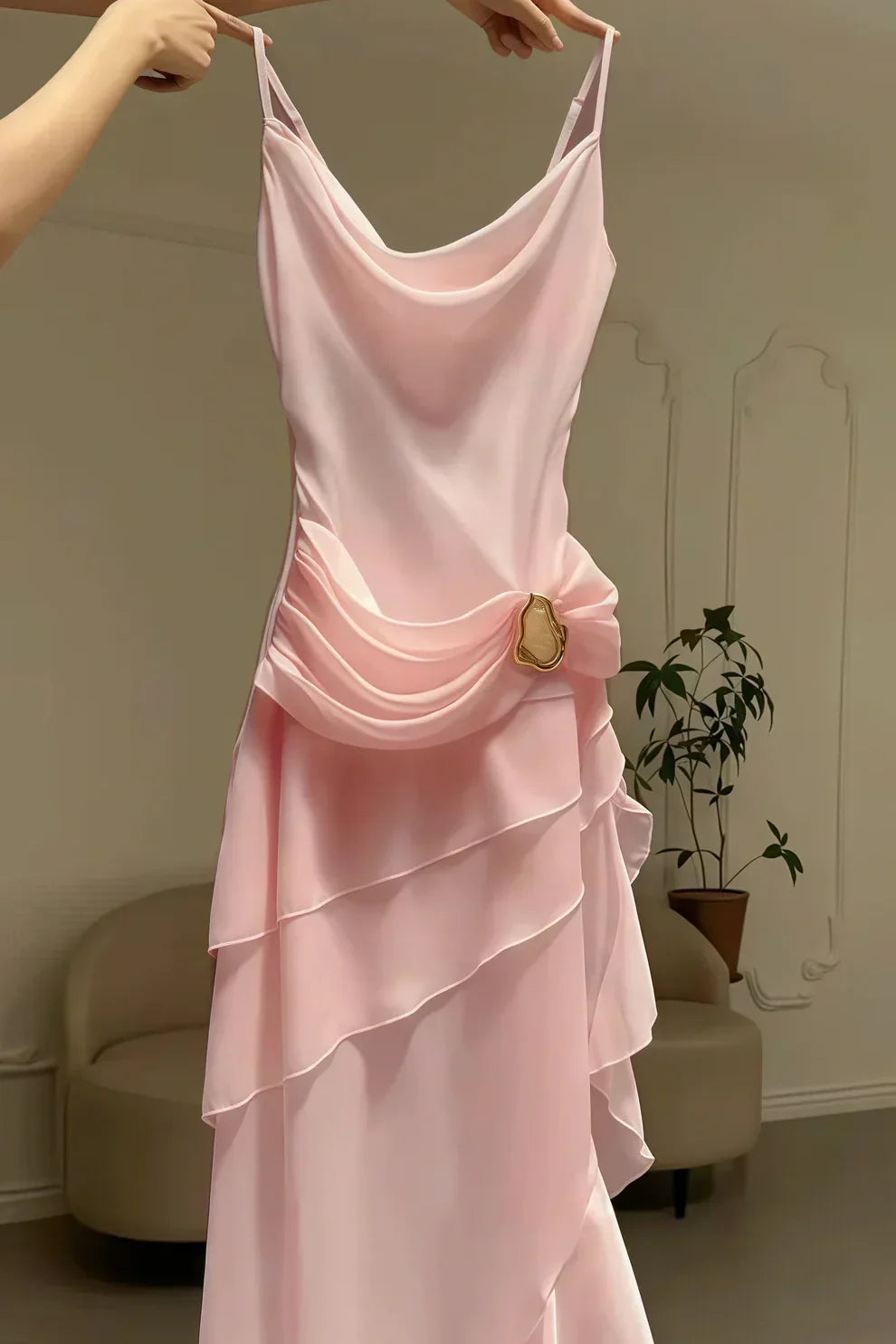 Charming A Line Spaghetti Straps Blue Prom Dress with Asymmetrical Ruffles - View 4 | VelvetHem