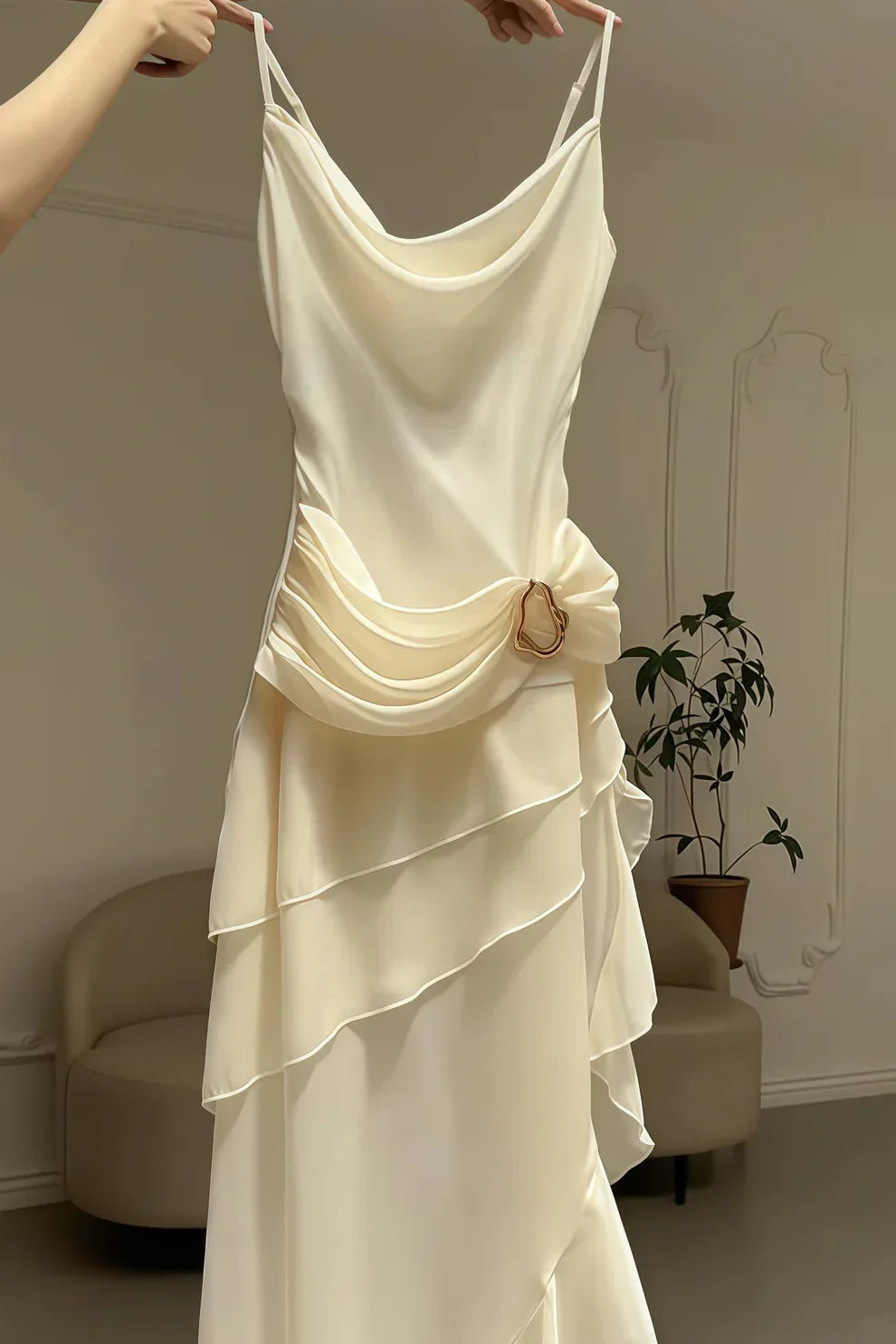 Charming A Line Spaghetti Straps Blue Prom Dress with Asymmetrical Ruffles - View 5 | VelvetHem