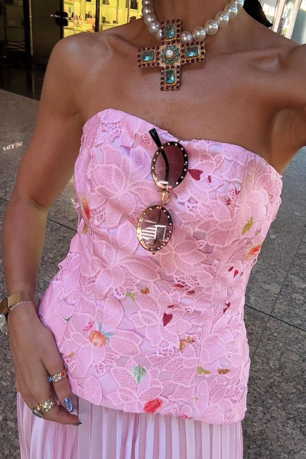 Charming A Line Strapless Pink Long Prom Dress with Embroidery