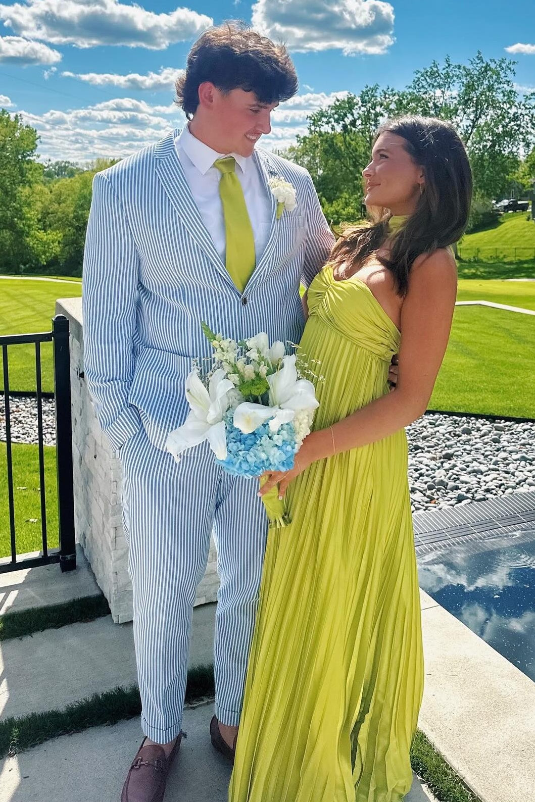 Charming A Line Sweetheart Light Yellow Long Prom Dress with Ruffles
