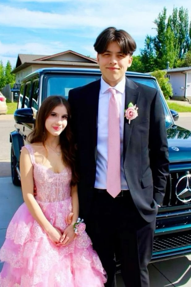 Charming A Line Sweetheart Pink Long Prom Dress with Appliques - View 3 | VelvetHem
