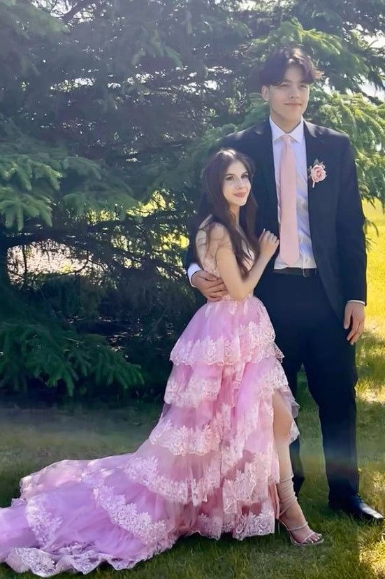 Charming A Line Sweetheart Pink Long Prom Dress with Appliques - View 4 | VelvetHem