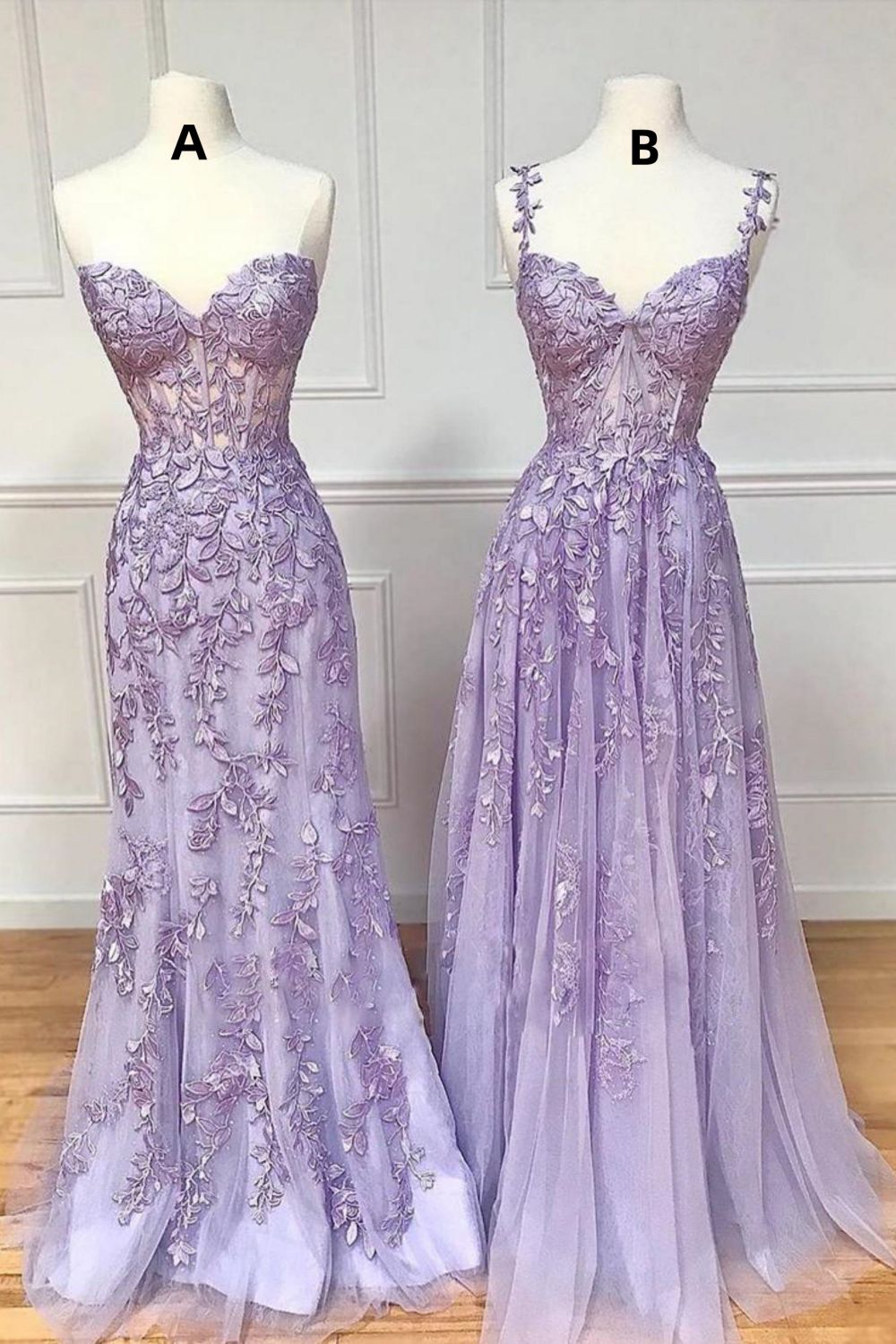 Charming Lilac Mermaid Corset Back Long Prom Dress With Appliques - View 3 | VelvetHem