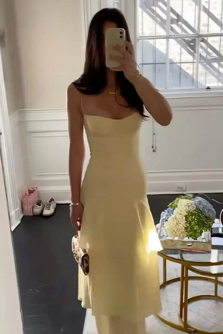 Charming Mermaid Spaghetti Straps Yellow Long Prom Dress with Ruffles