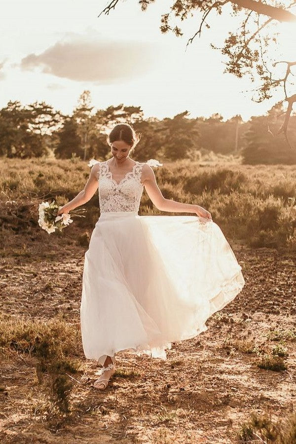 Chic A-Line Chiffon Lace Beach Wedding Dress Online