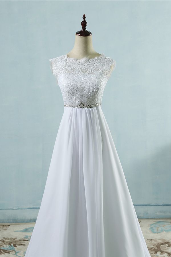 Chic A-line Lace Chiffon Floor Length Wedding Dress