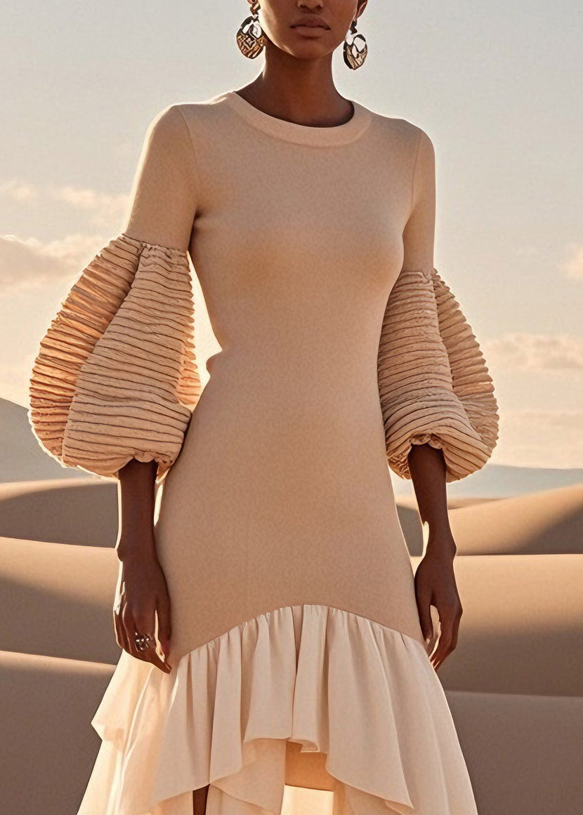 Chic Asymmetrical Wrinkled Patchwork Knit Dress Spring